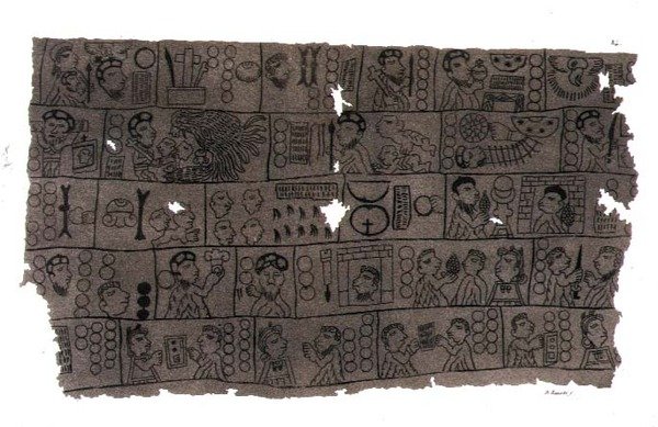 Křesťanský kalendář v hieroglyfickém aztéckém stylu (litho) od D.K. (after) Bonatti