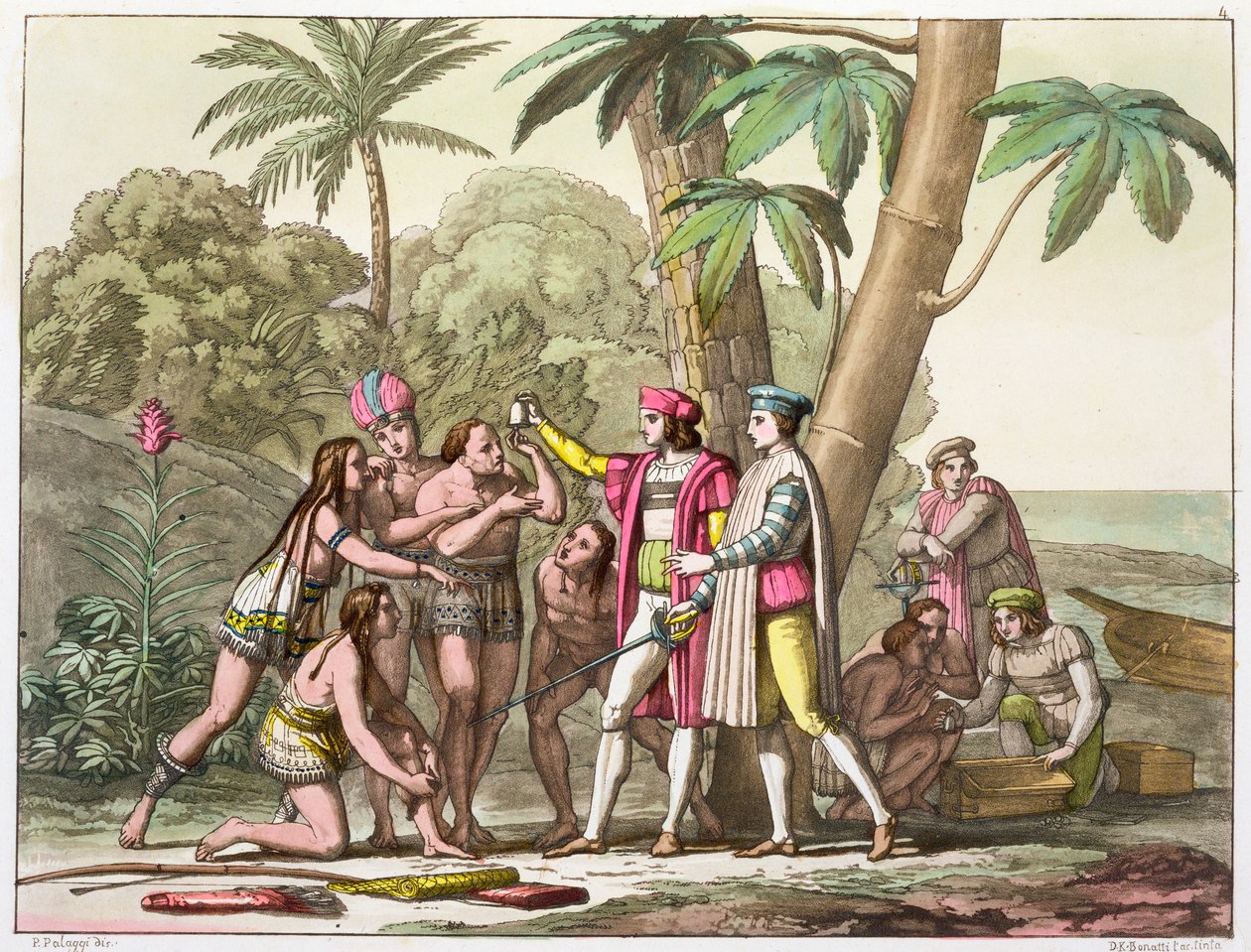 Kryštof Kolumbus s domorodými Američany, 1492-1503 c1820-1839 od DK Bonatti