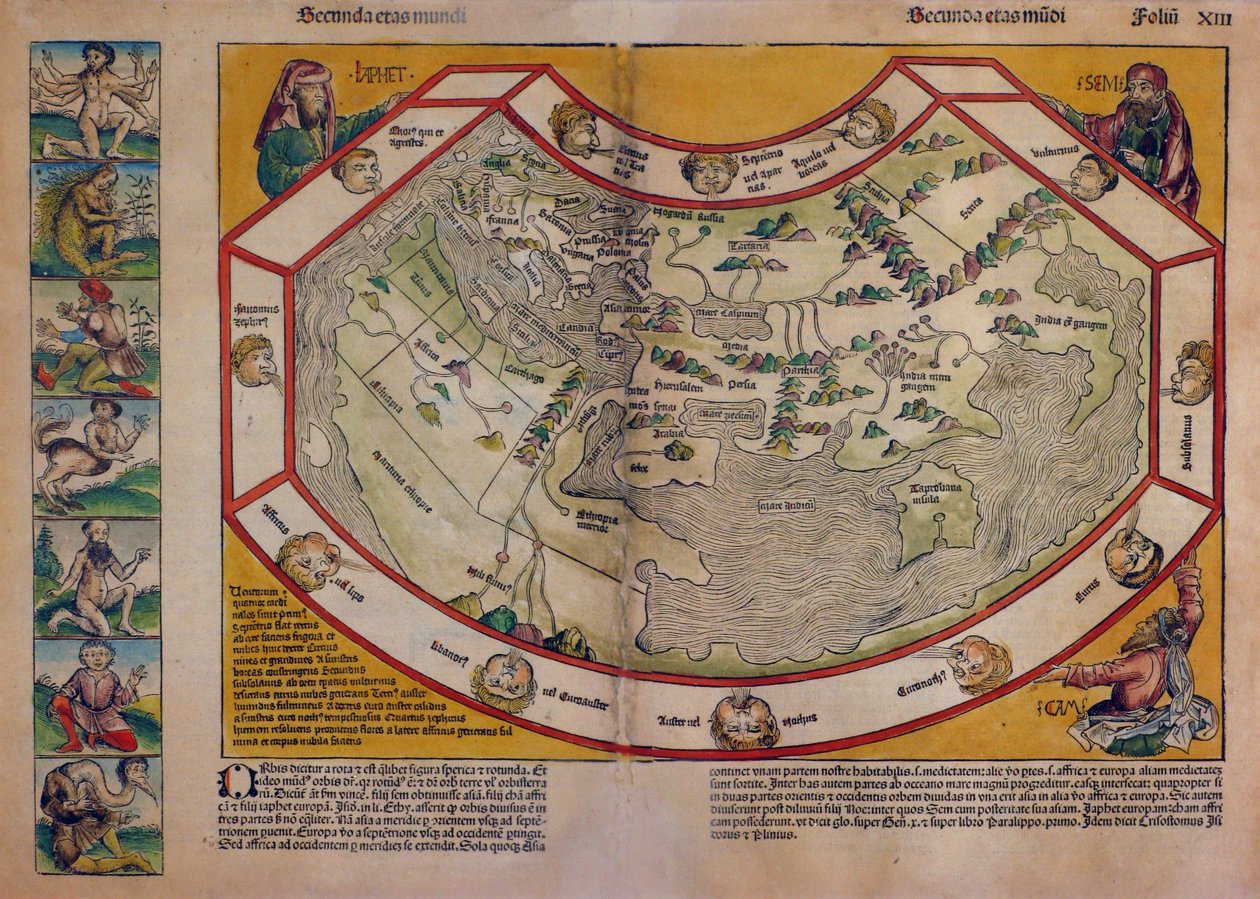 Mapa světa z "Norimberské kroniky od D. Hartmann & Wolgemut Michael (1434-1519) Schedel