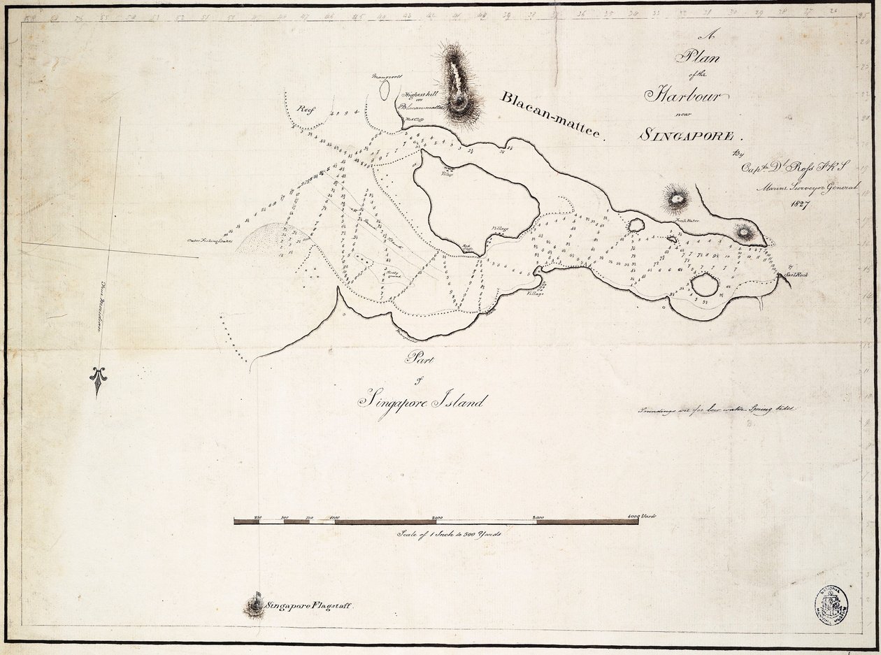 Plán přístavu u Singapuru od kapitána D.l. Rosse, FRS Marine Surveyor General od D. I. Ross