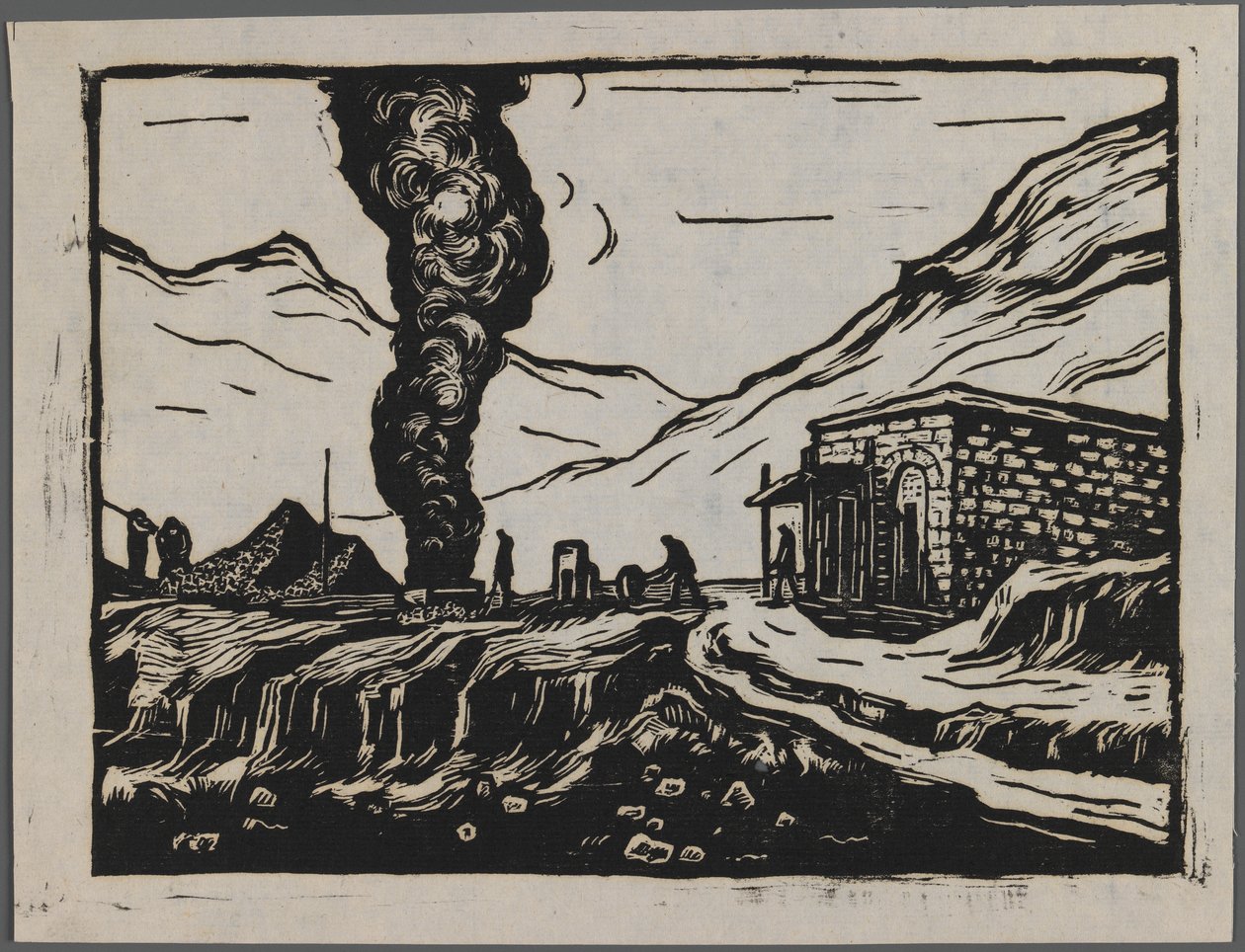 Rafinérie oceli, kolem roku 1945 (dřevořez) od Dah Ma