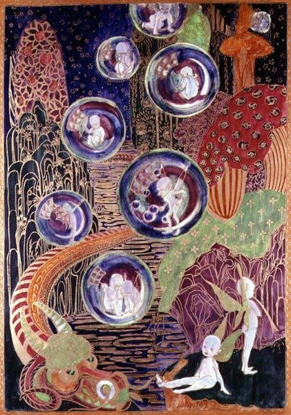 Lesklé plaketa Wedgwood Fairyland, kolem roku 1917 (kostní porcelán) od Daisy Makeig Jones
