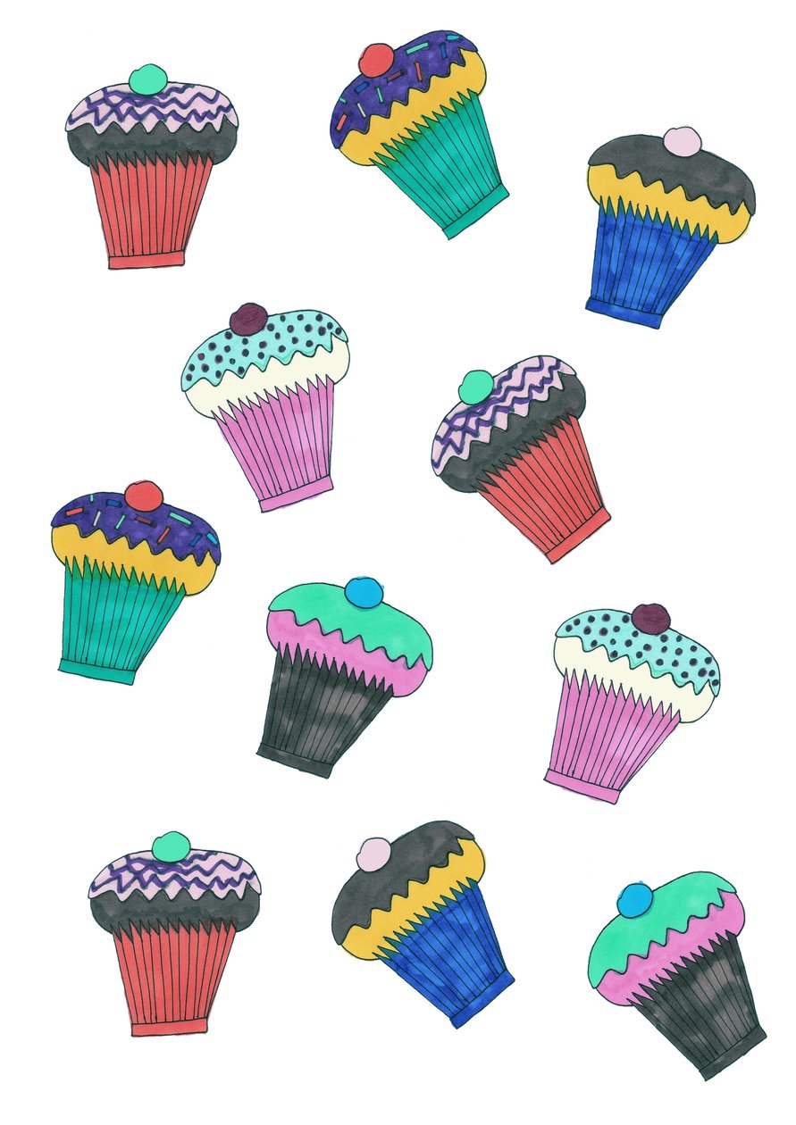 Cupcakes, 2017 (fix na papíře) od Daisy de Villeneuve