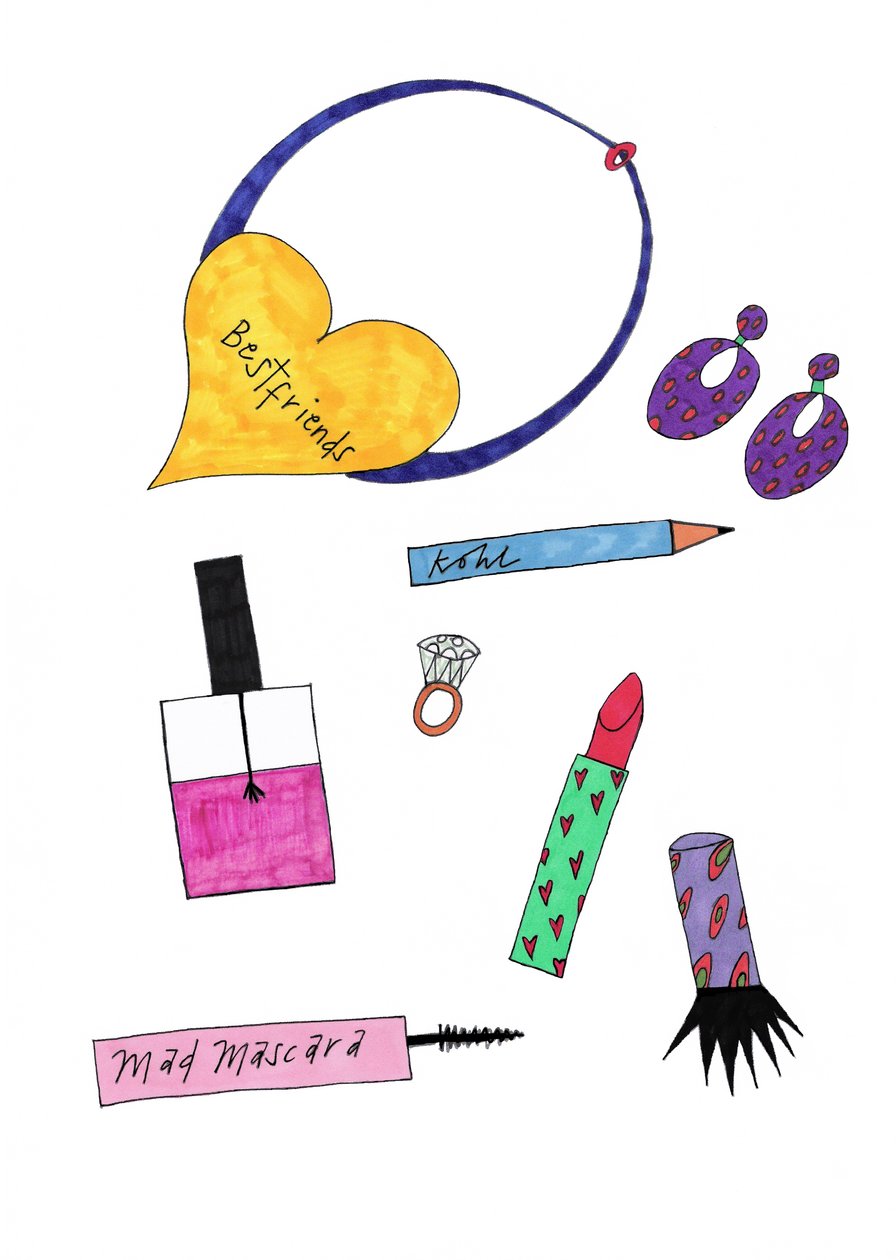 Šperky a make-up, 2017 (fix na papíře) od Daisy de Villeneuve