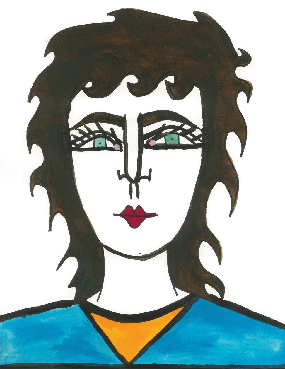 Mullet Hair, 2024 (pero s barvou na papíře) od Daisy de Villeneuve