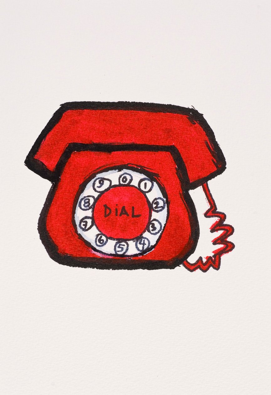 Červený telefon, 2017 (červená indická tuš s fixem na papíře) od Daisy de Villeneuve