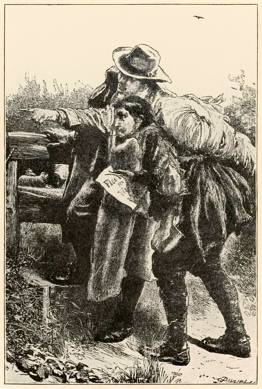 Evangelista ukazuje cestu od The Pilgrims Progres from This World, To That Who Is To Come John Bunyan (1628-1688) ilustrace Thomas Dalziel (1823-1906) Evangelista zobrazující Christian the wa od Dalziel Brothers
