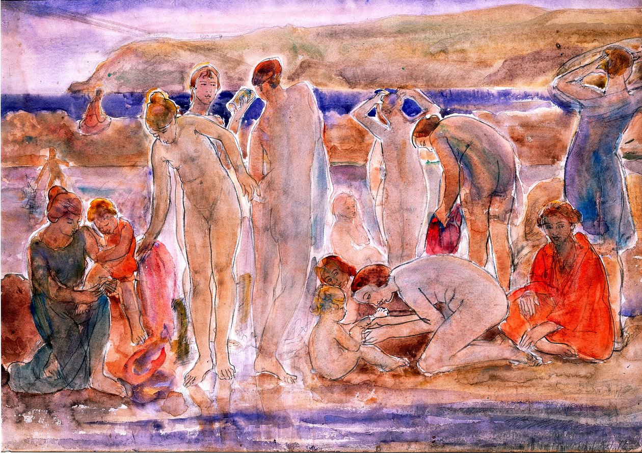 Koupající se (akvarel a tužka na desce) od Dame Ethel Walker