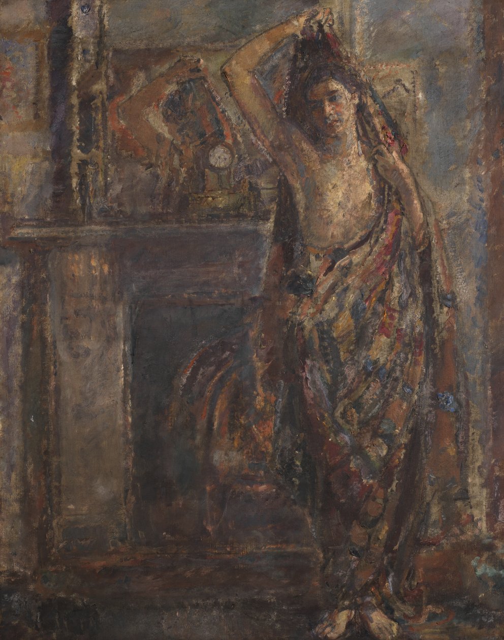 Zahalená žena stojící u pláště (verze), 1938 (olej na plátně) od Dame Ethel Walker