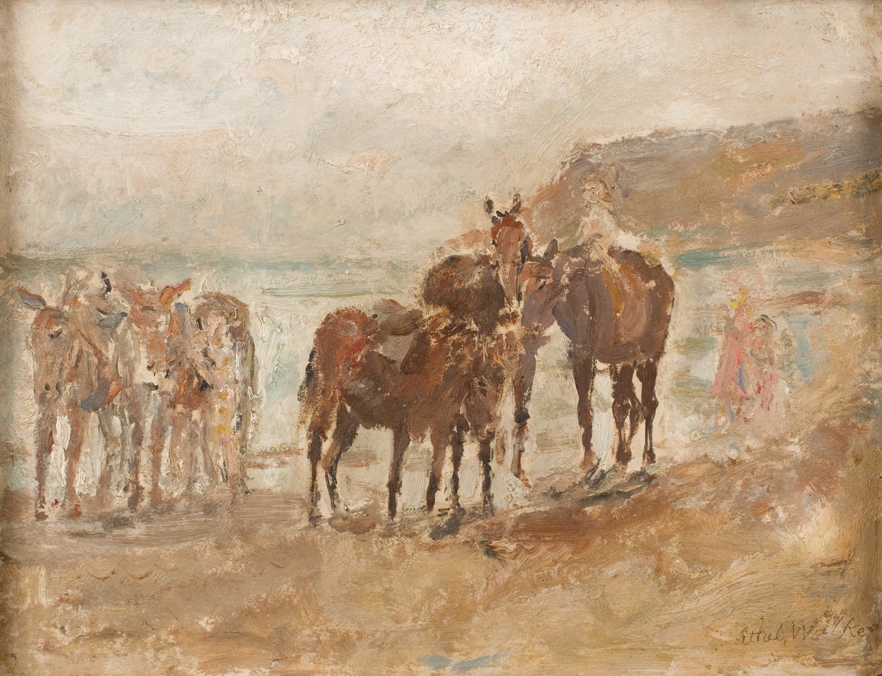 Zátoka Robina Hooda s osly, asi 1935 (olej na desce) od Dame Ethel Walker