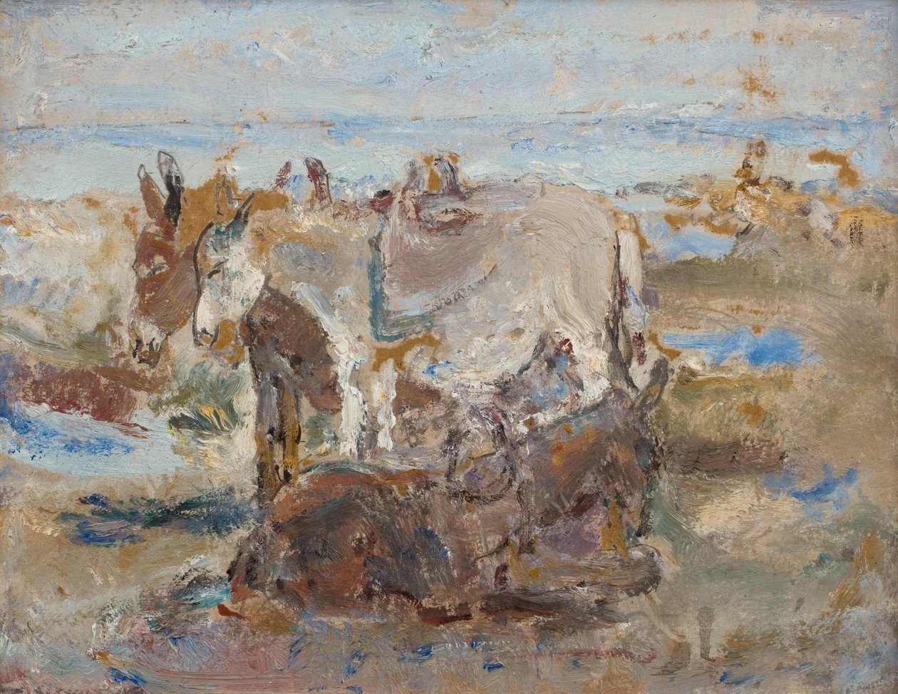 Zátoka Robina Hooda s osly, asi 1935 (olej na desce s tužkou na rubu) od Dame Ethel Walker