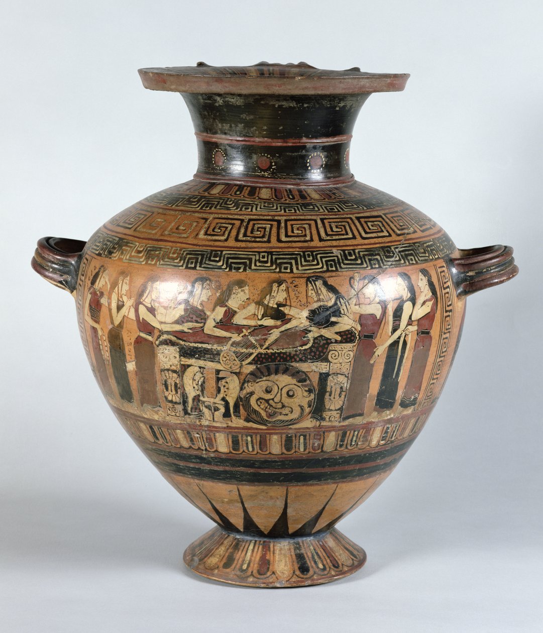 Černofigurová hydrie zobrazující Nereidy truchlící nad Achilleem, asi 560-550 př. n. l. (keramika) od Damon Painter
