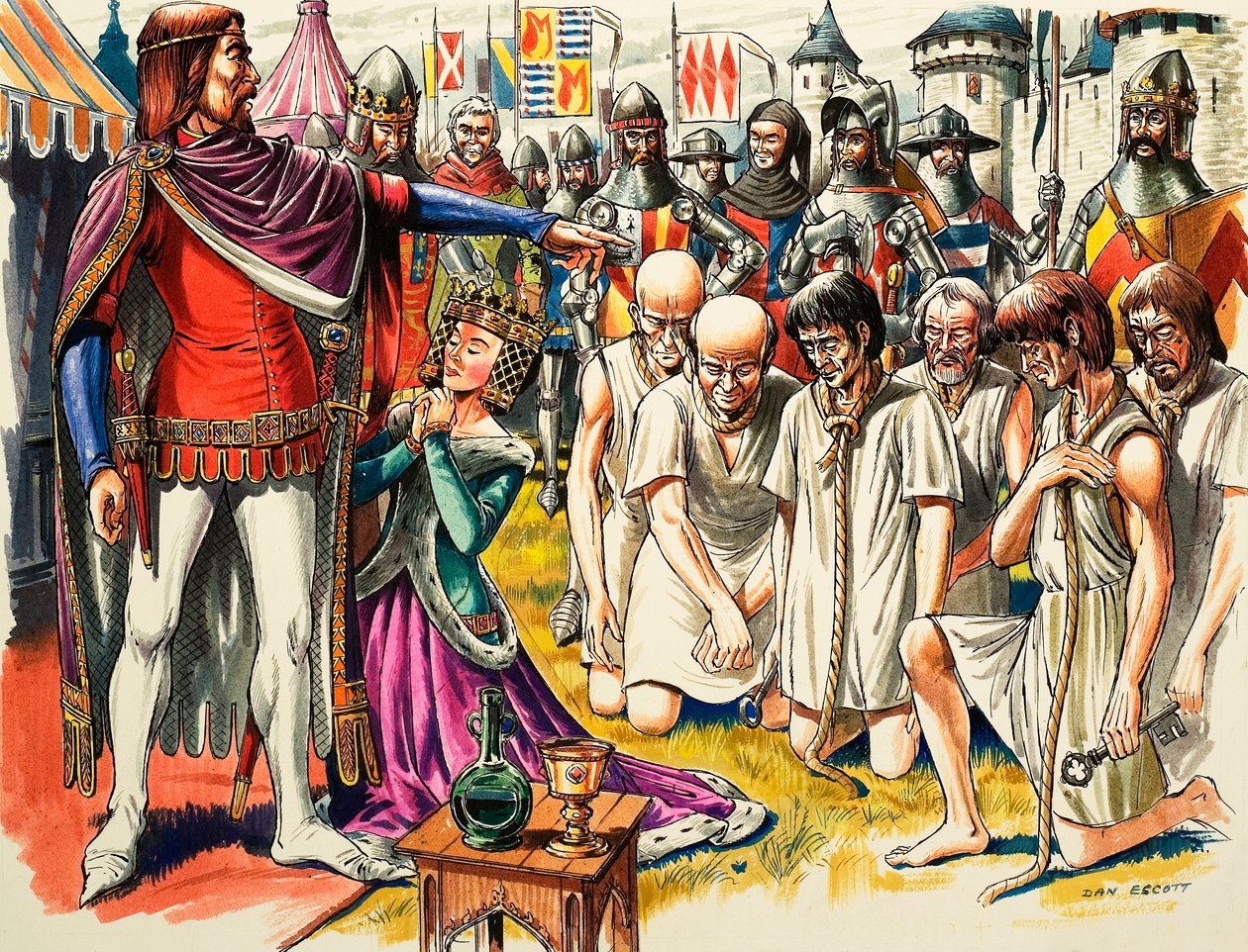Měšťané z Calais a anglický král Eduard III. v roce 1347 (kvaš na papíře) od Dan Escott