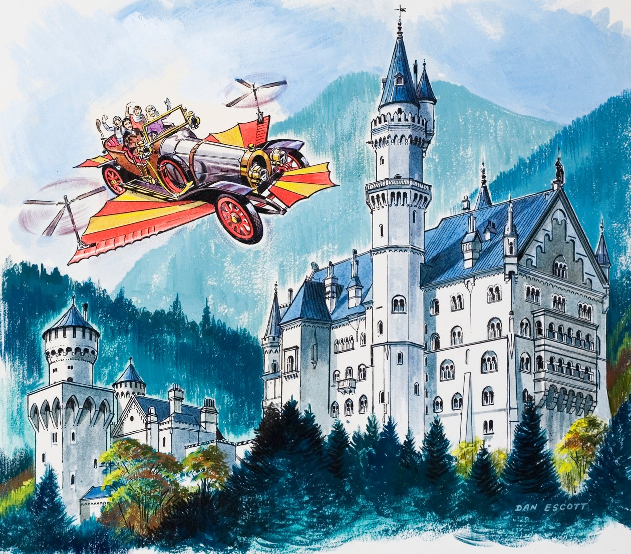 Chitty Chitty Bang Bang projíždí kolem Neushwansteinu v bavorských Alpách od Dan Escott