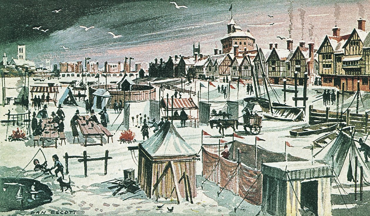 Mrazivý jarmark na Temži (barevná litografie) od Dan Escott