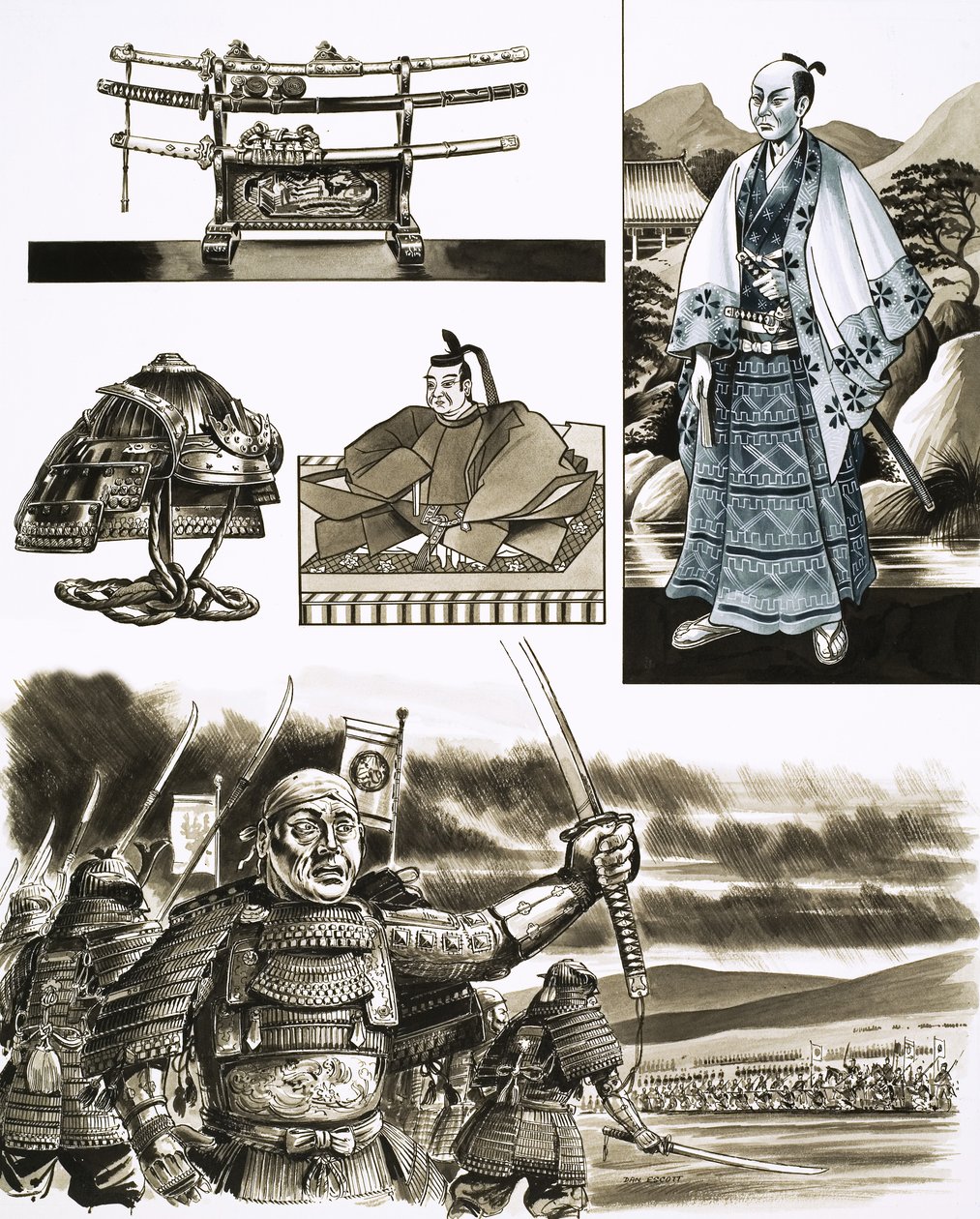 Samurajovo řemeslo je loupení a násilí (kvaš na papíře) od Dan Escott