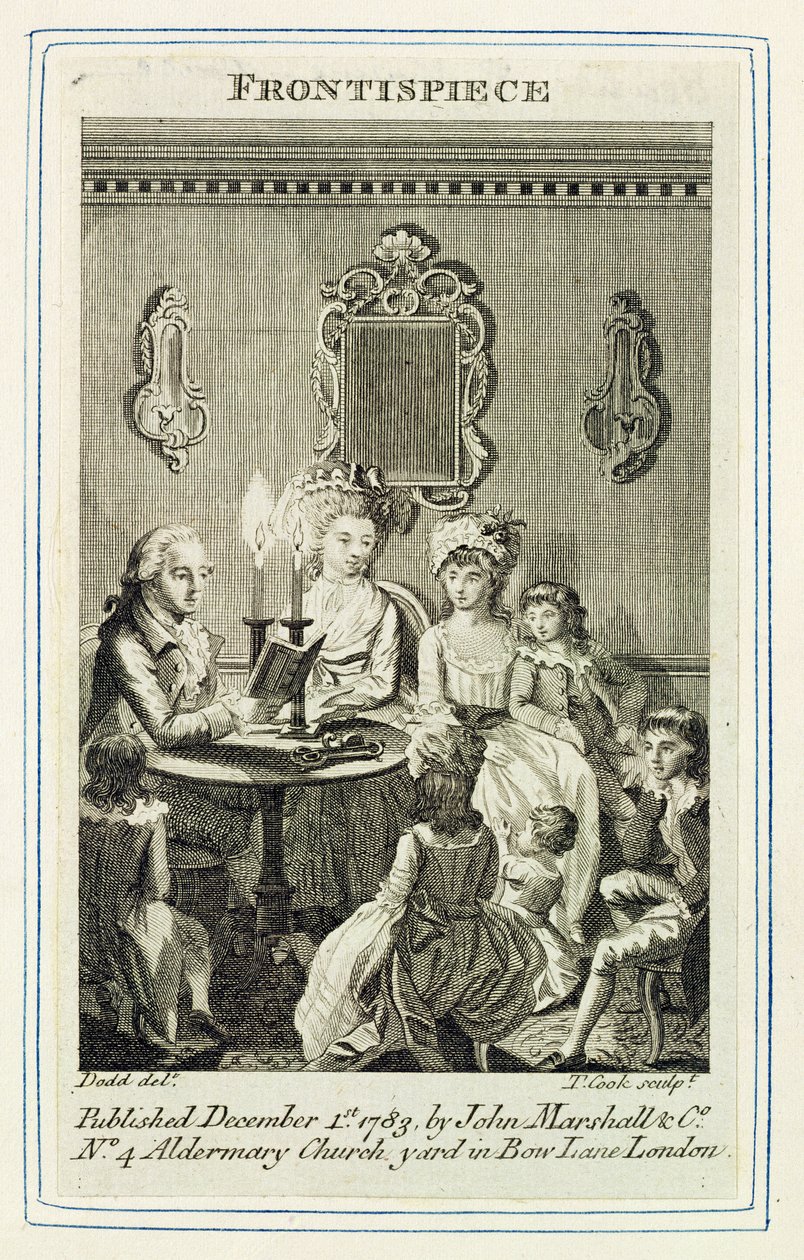 Otec čte své rodině při svíčkách, vyrytý Thomasem Cookem (1744-1818) do frontispice knižní hospody. od John Marshall und Co., 1783 od Daniel Dodd