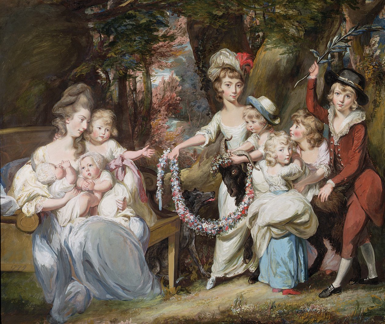 Paní Justinian Casamajor a osm jejích dětí, 1779 (kvaš, pastel a olej na položeném papíře položeném na plátno) od Daniel Gardner