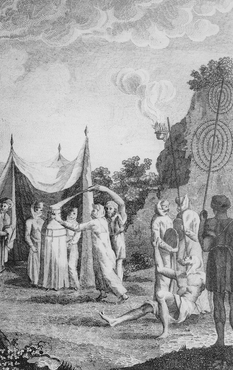 Průvod na egyptské svatbě, z Niebuhrovy „Cesty po Arábii a dalších zemích“, anglická verze vydaná kolem roku 1792 od Daniel Lizars