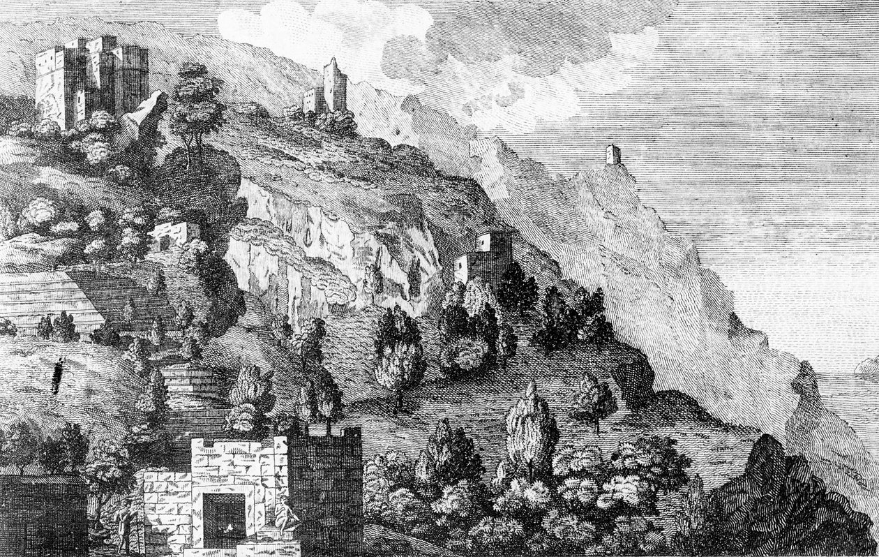 Vyhlídka mezi kávovými horami Jemenu, z knihy „Cesty po Arábii“ od Carstena Niebuhra, kolem roku 1792 od Daniel Lizars