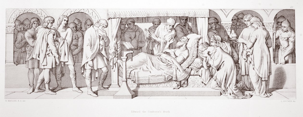 Smrt Eduarda Vyznavače, z knihy "The Story of the Norman Conquest", vyryl L. Gruner, 1866 od Daniel Maclise