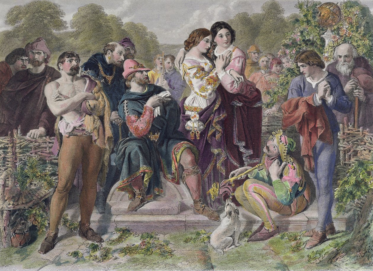 Orlando a zápasník z knihy Jak se vám líbí od Williama Shakespeara, vyryl Charles W. Sharpe od Daniel Maclise