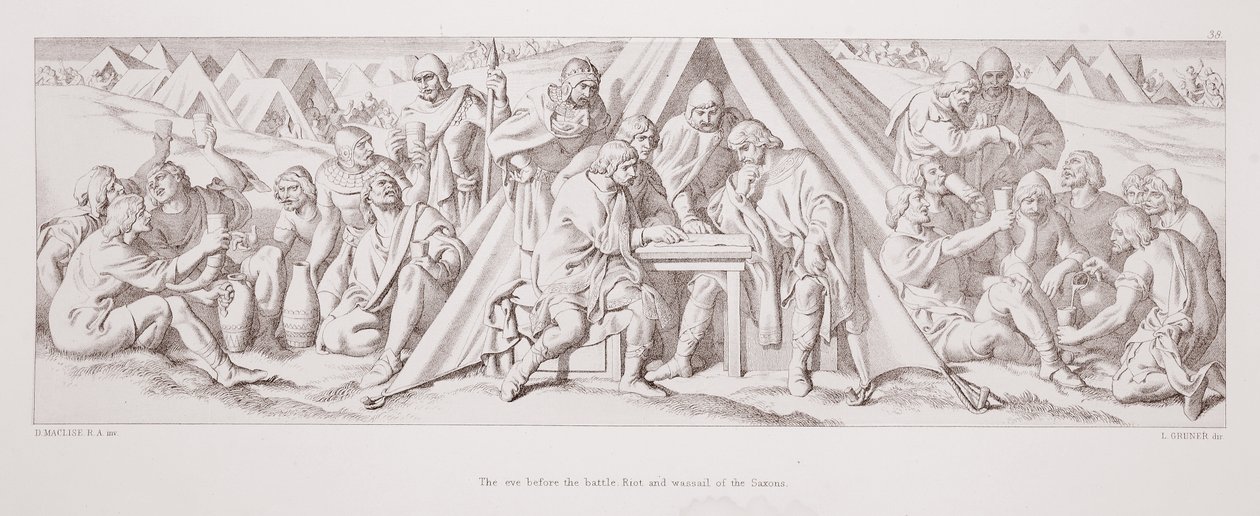 Předvečer bitvy, vzpoury a plachtění Sasů, z „Příběhu o dobytí Normanů“, vyryl L. Gruner, 1866 od Daniel Maclise