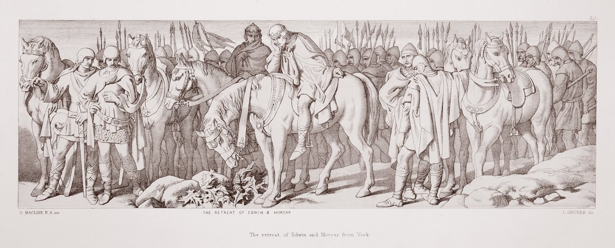 Ústup Edwina a Morcara z Yorku, z „Příběhu o dobytí Normanů“, vyryl L. Gruner, 1866 od Daniel Maclise