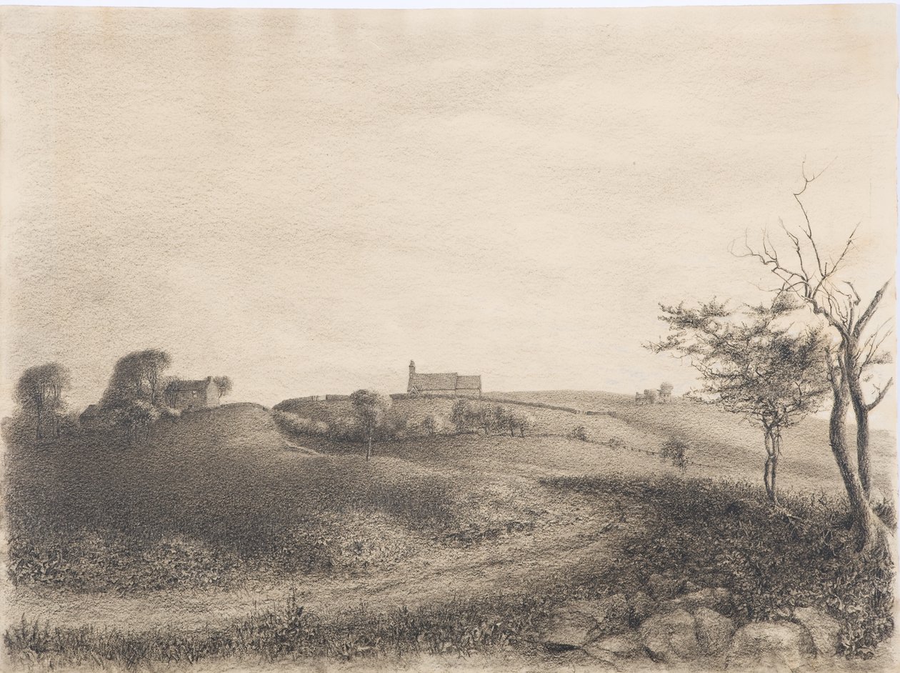 Farní kostel, cca 1916 (uhl na papíře) od Daniel Oliver