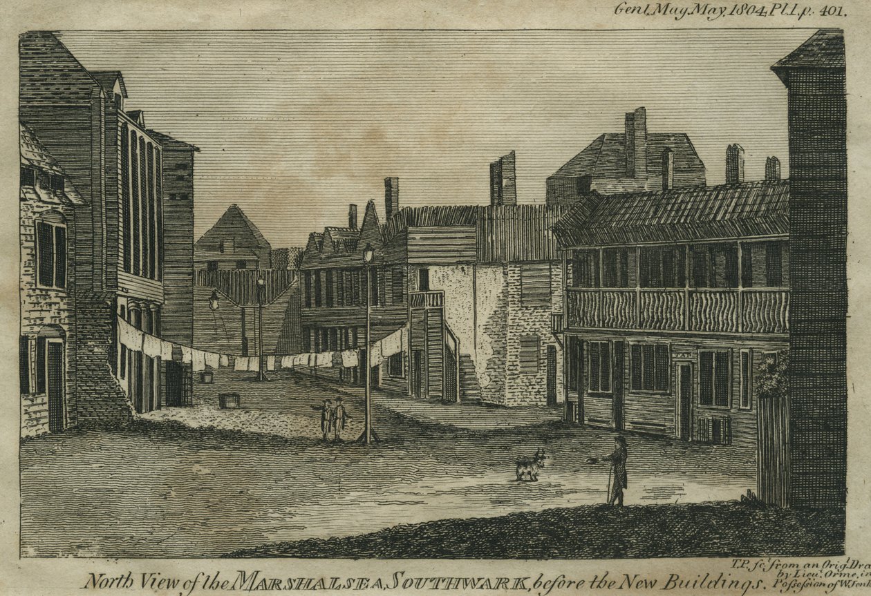 Severní pohled na Marshalsea, Southwark, před novými budovami, rytina T.P., asi 1804 od Daniel Orme