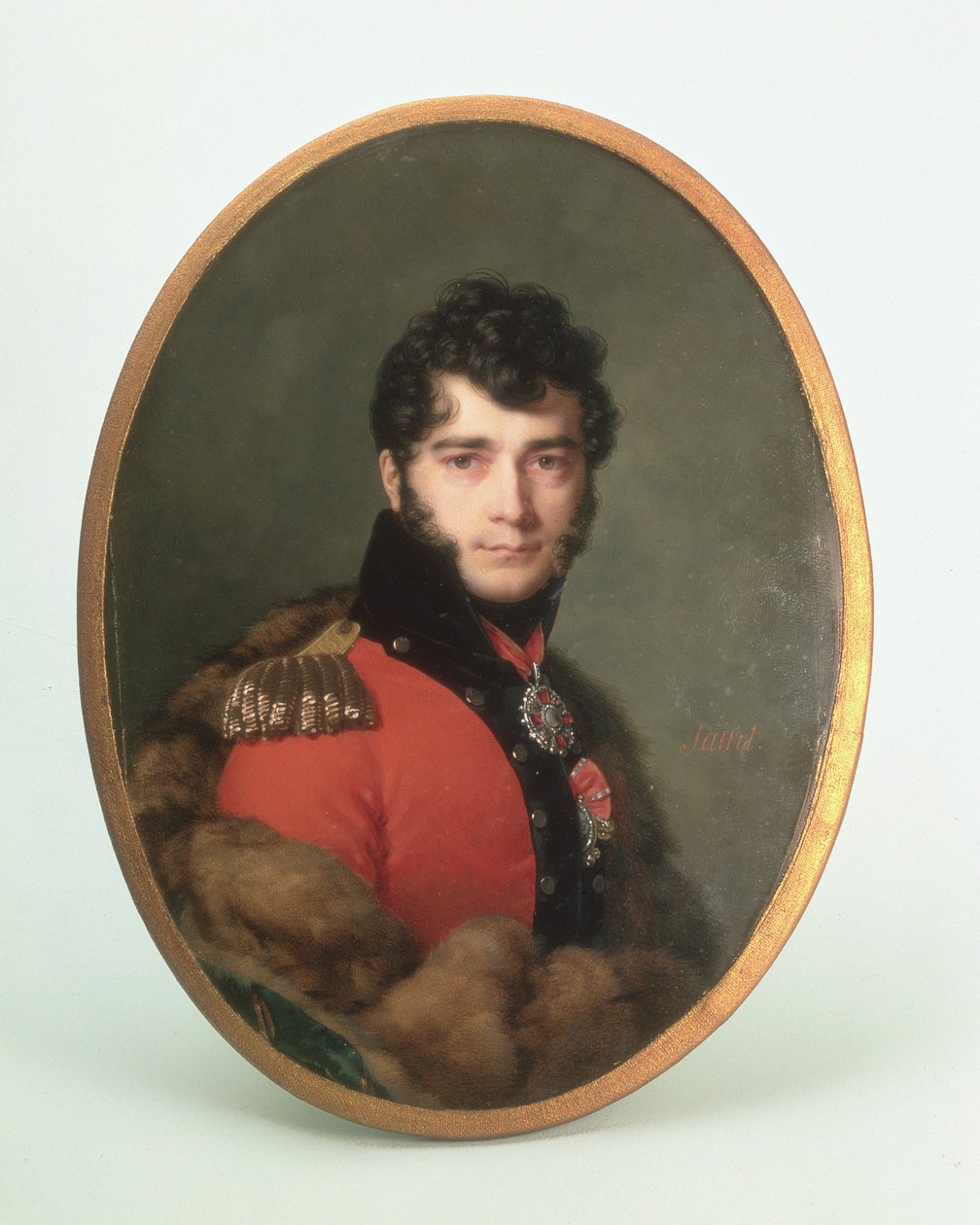 Portrét muže v červené uniformě (čb a kvaš na slonovině) od Daniel Saint