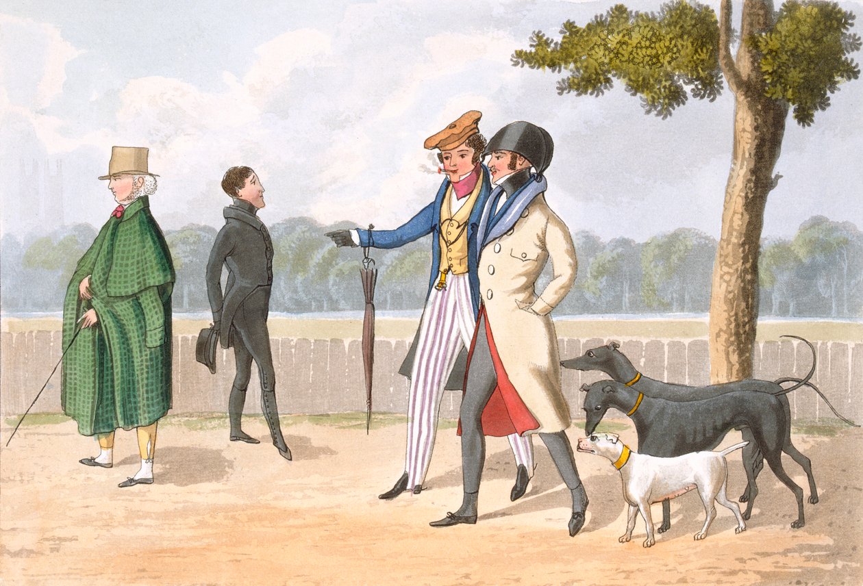 Excentricita, deska 11 z „Nezbytné kvalifikace muže módy“, vydané v roce 1823 (ručně kolorovaná akvatinta) od Daniel Thomas Egerton