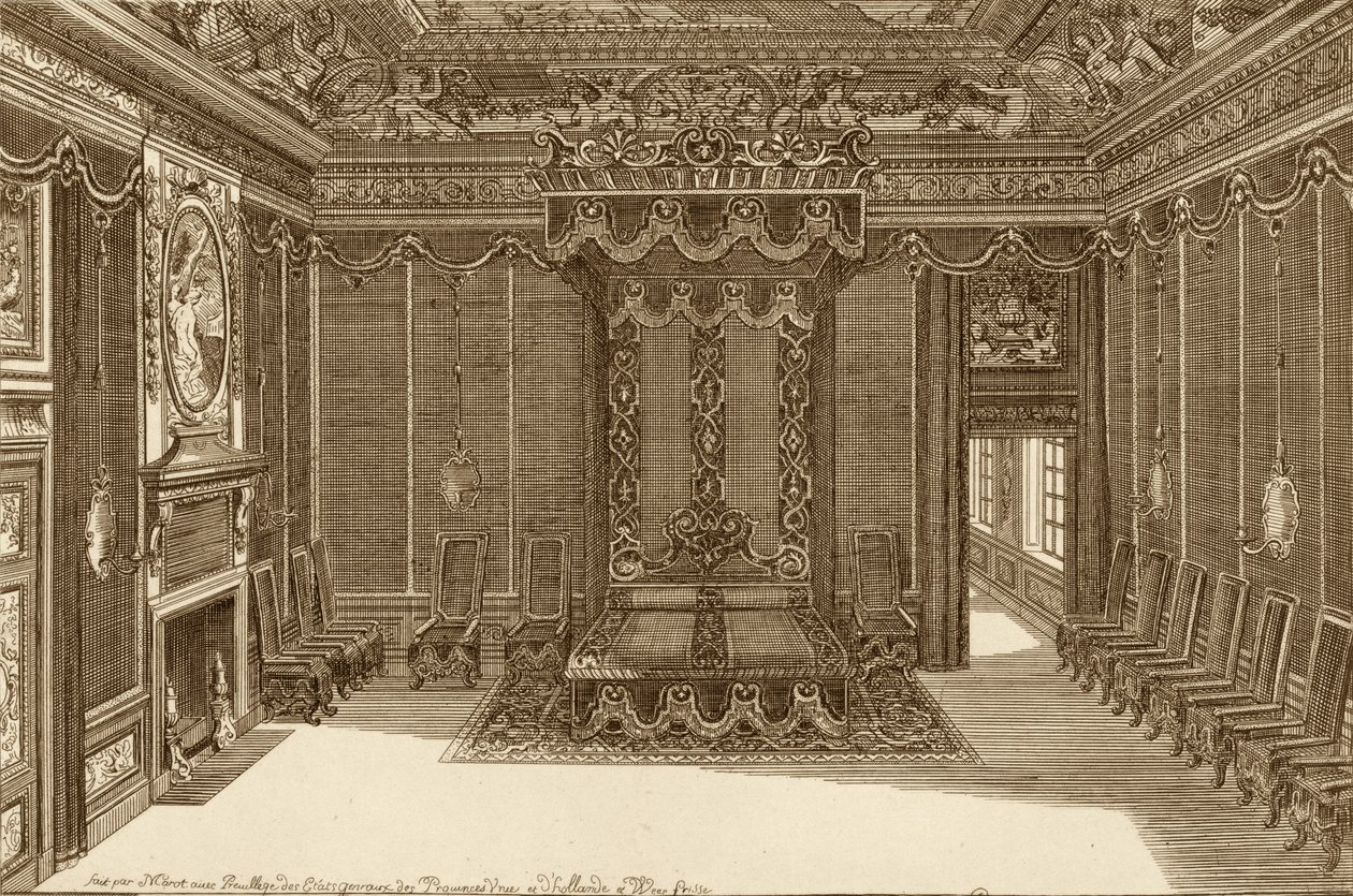 Design pro ložnici se státní postelí, z Nové knihy bytů, 1703 od Daniel the Elder Marot