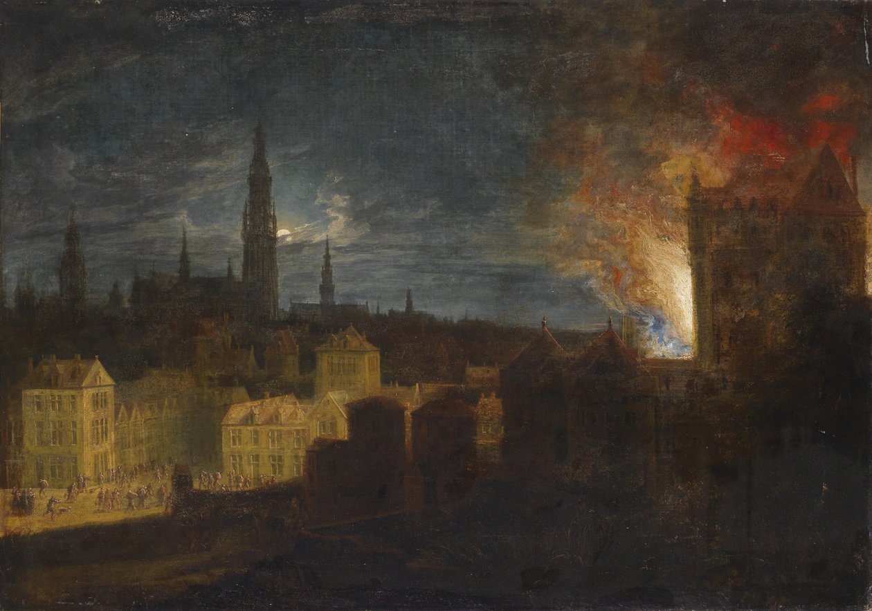 Požár radnice v Antverpách 4. listopadu 1576 od Daniel van Heil