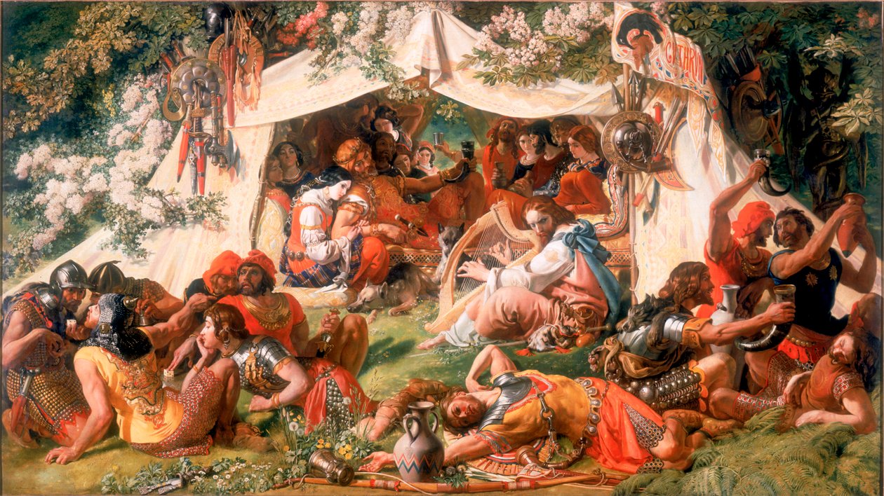 Alfred Saský král, převlečený za minstrela, ve stanu Guthruma Dána, kolem roku 1852 (olej na plátně) od Daniel Maclise