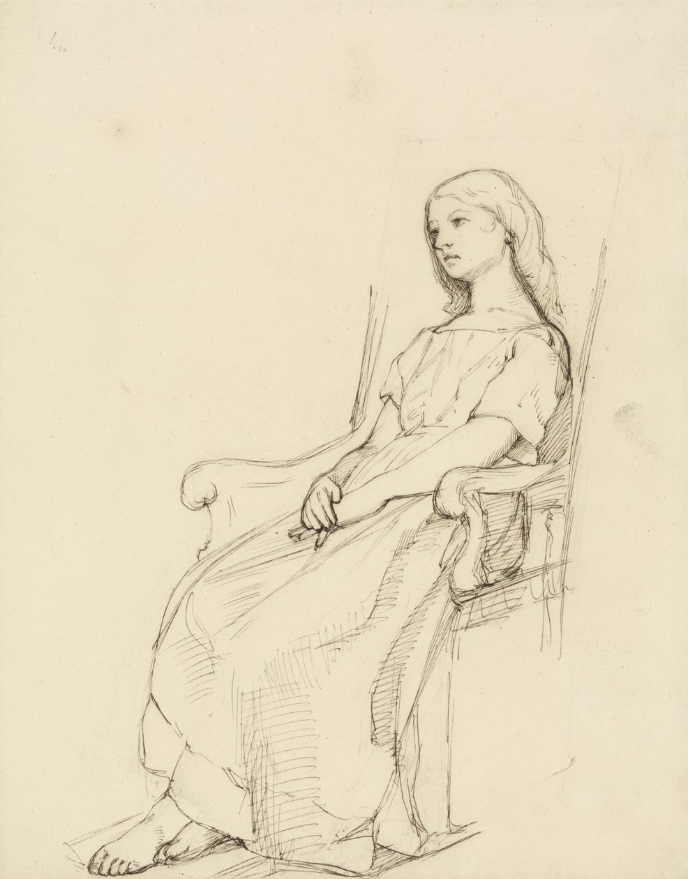 Studie sedící mladé dívky (pero, inkoust a grafit na papíře) od Daniel Maclise