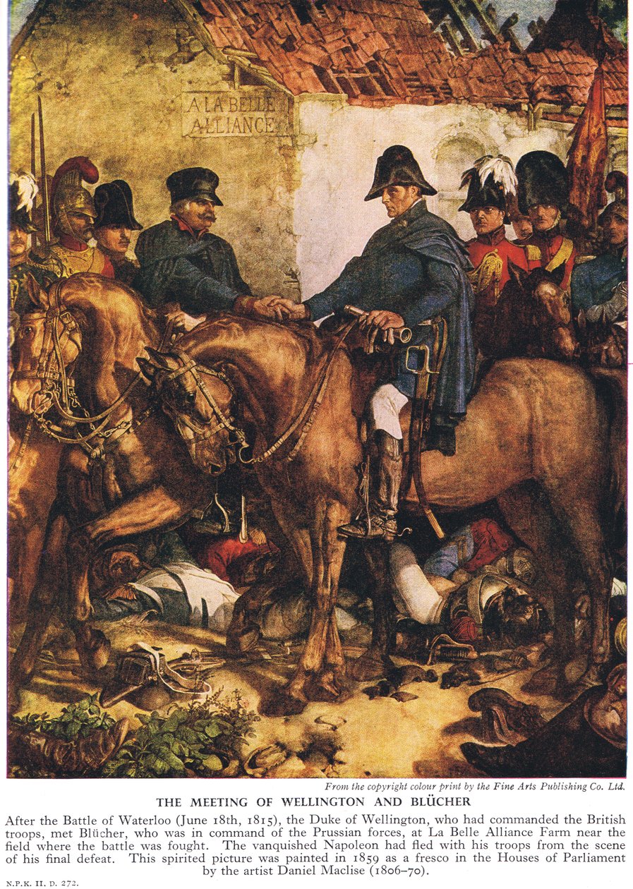 Setkání Wellingtona a Bluchera, cca 40. léta 20. století (barevné lito) od Daniel Maclise