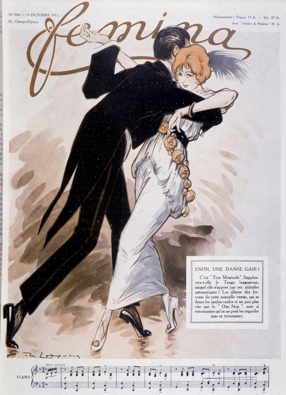 Pár tančící tango - ilustrace Daniel De Losques (Henri Casimir Paul Thouroude) (1880-1915) - v „“Femina“““ z 15.10.1913 od Daniel de Losques