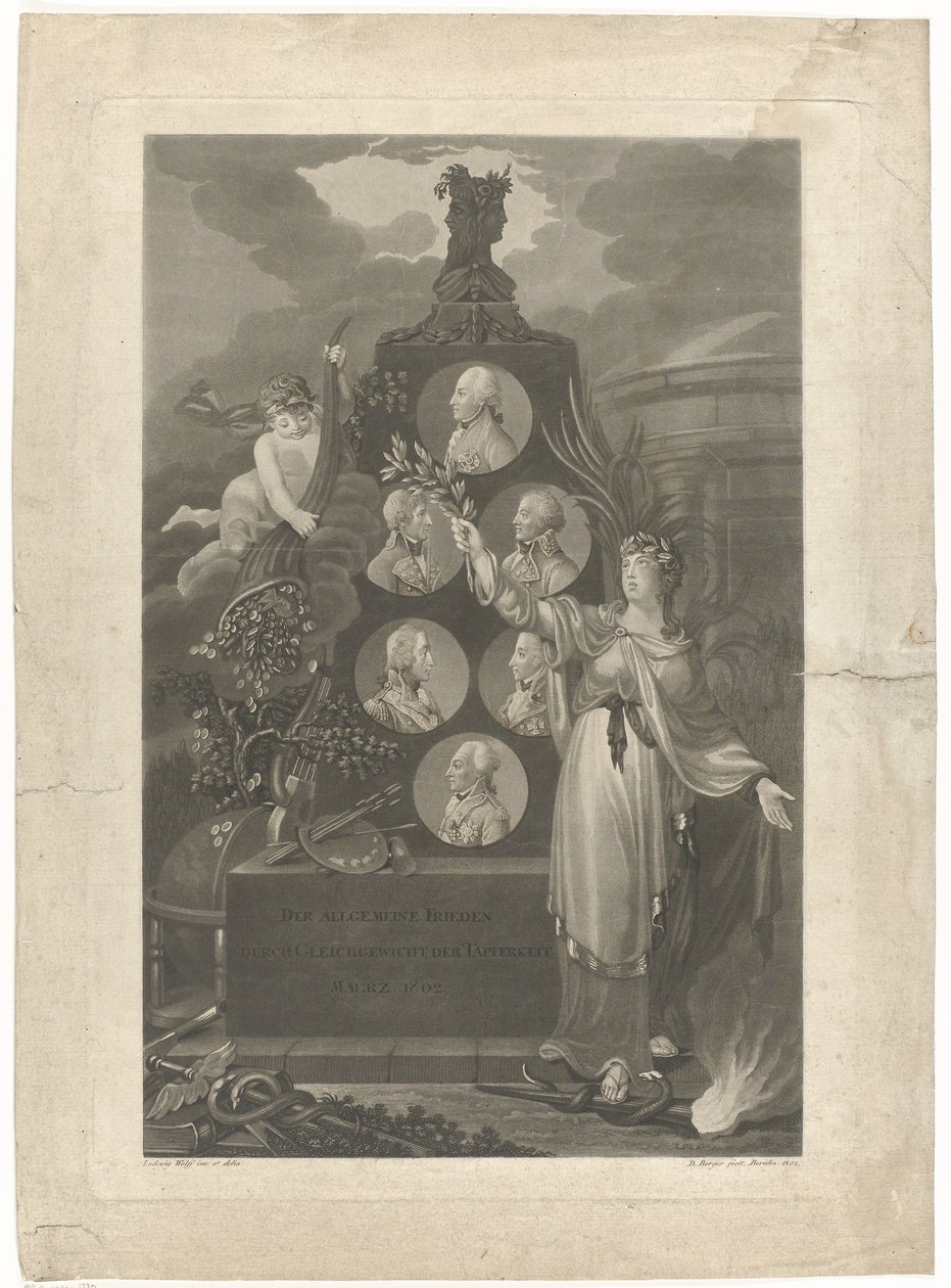 Alegorie op de Vrede van Amiens, 1802 Všeobecný mír díky rovnováze statečnosti březen 1802 (název na předmětu) od Daniel Berger