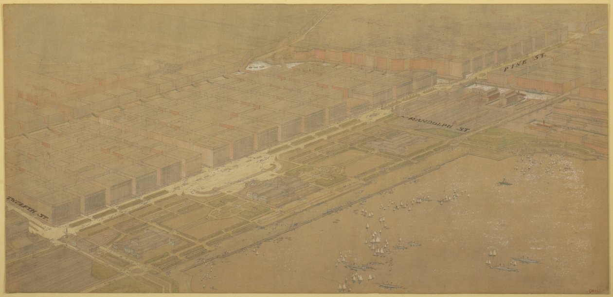 Deska 114 z The Plan of Chicago, 1909: Chicago. Navrhovaný Boulevard a Parkway v Michiganu... od Daniel Burnham
