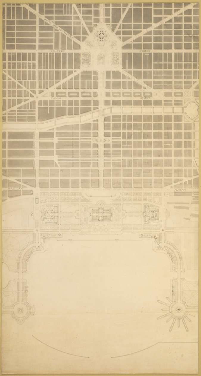 Deska 129 z Plánu Chicaga, 1909: Chicago. Obchodní centrum města v... od Daniel Burnham