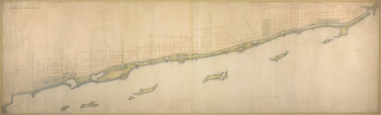 Deska 50 B z Plan of Chicago 1909: Lake Shore z Chicago Avenue na jihu do Wilmette... od Daniel Burnham