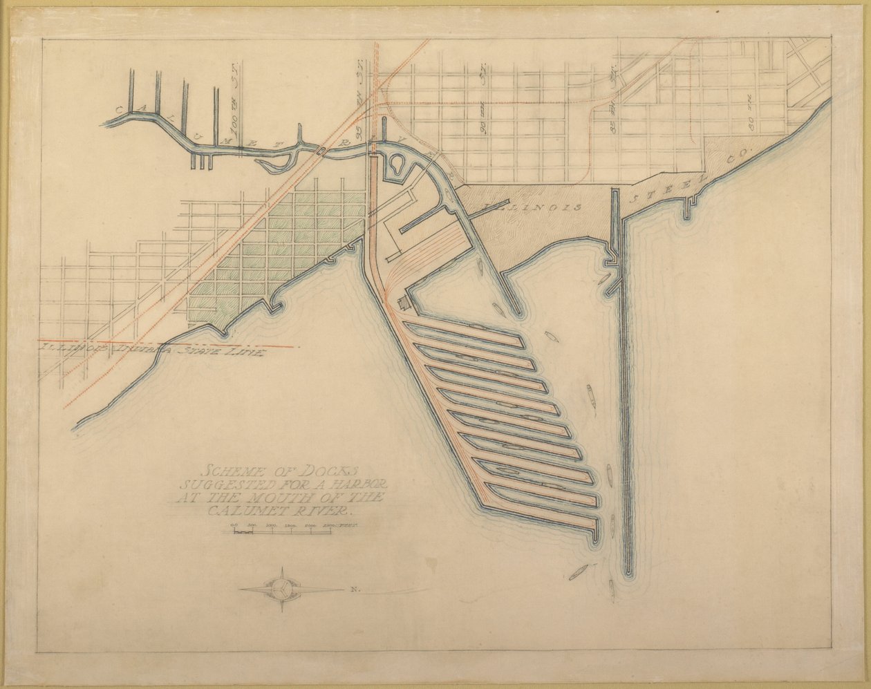 Deska 72 z The Plan of Chicago, 1909: Chicago. Načrtněte schéma doků doporučených u úst... od Daniel Burnham
