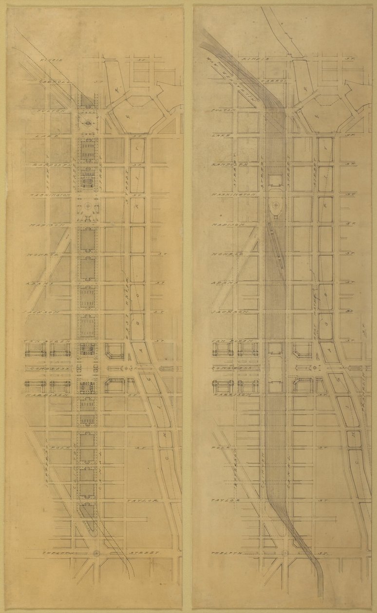 Deska 79 2 Kresby z Plánu Chicaga, 1909: Navrhované umístění a uspořádání... od Daniel Burnham