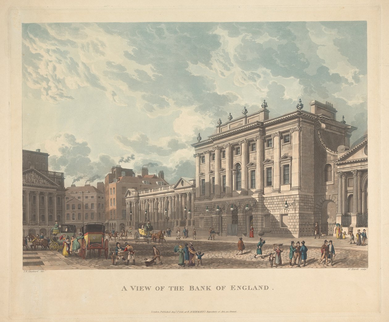 Pohled na Bank of England od Daniel Havell