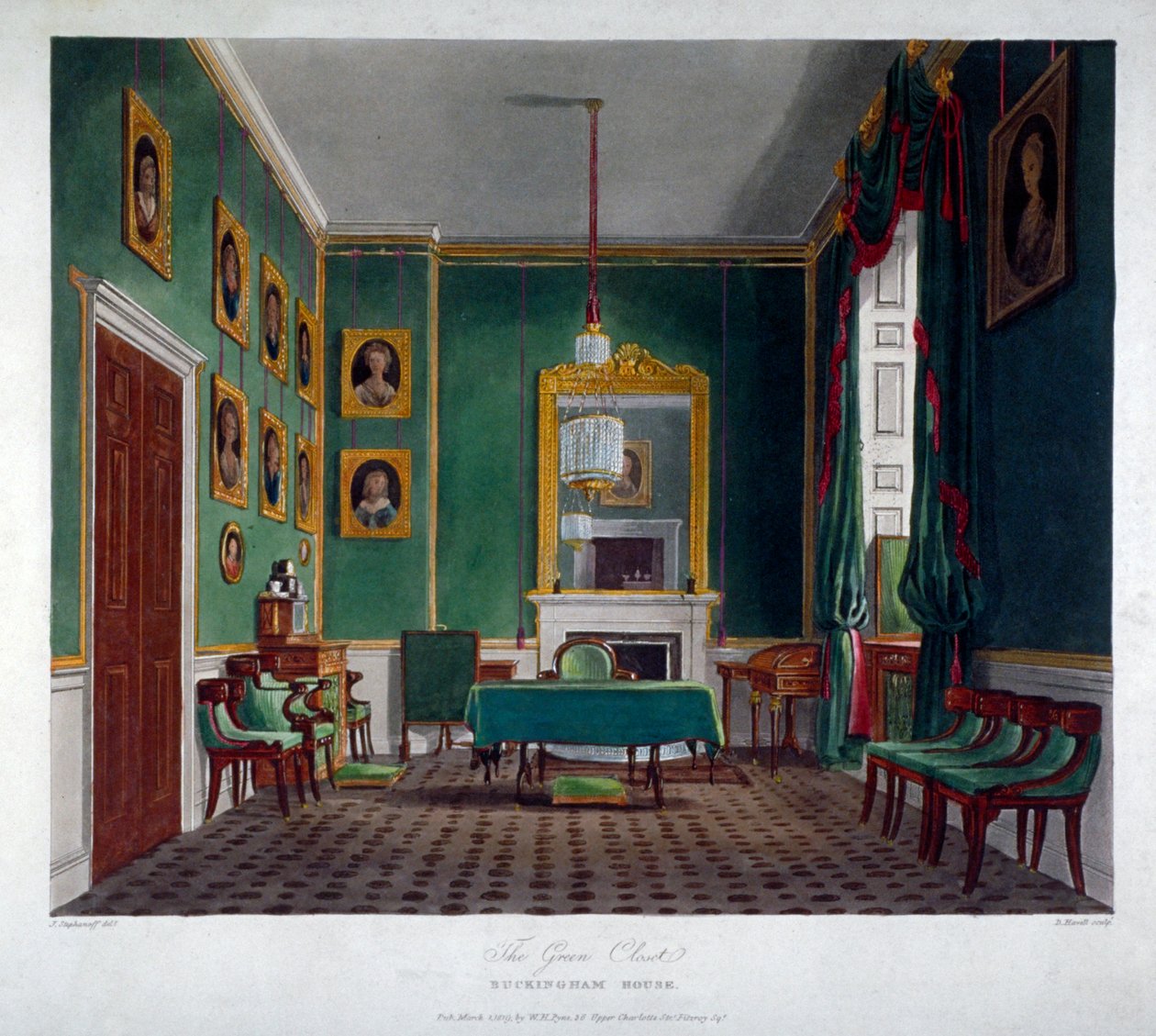 Vnitřní pohled na zelenou skříň v Buckingham House, Westminster, Londýn, 1819 od Daniel Havell