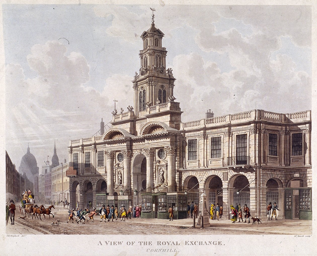 Royal Exchange 2nd exteriér, Londýn, 1816 od Daniel Havell