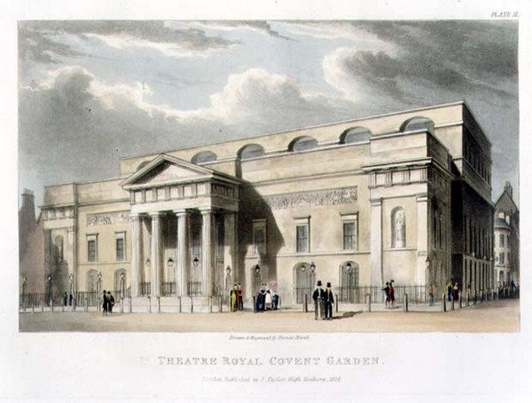 Theatre Royal, Covent Garden, v Londýně, navržený Robertem Smirkem v roce 1809 od Daniel Havell