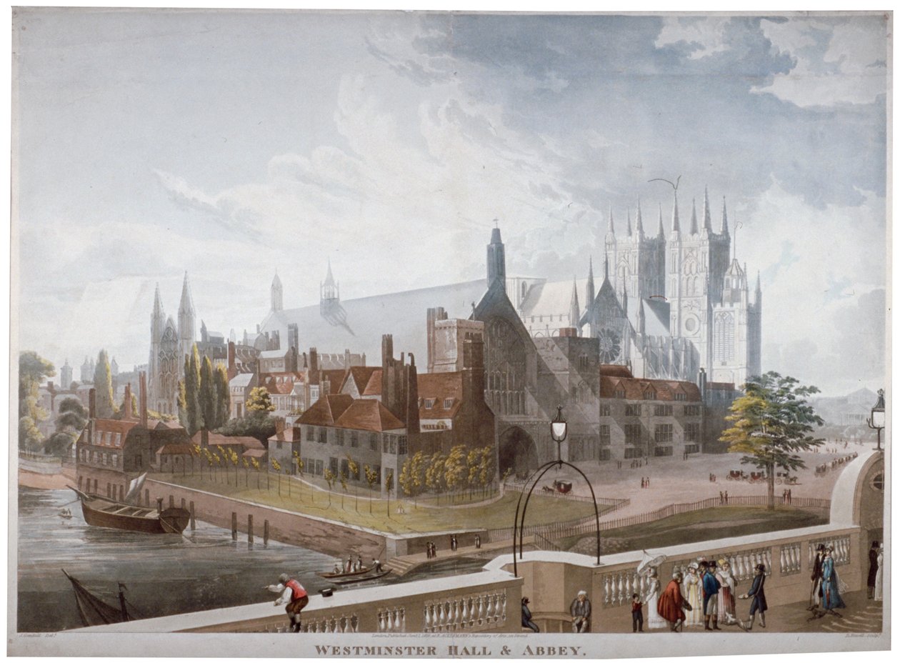 Pohled na Westminster Hall a Abbey, z Westminster Bridge, Londýn, 1819. od Daniel Havell