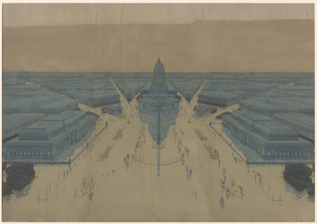 Pohled na navrhované náměstí Civic Center a budovy, plán Chicaga z roku 1909 od Daniel Hudson Burnham